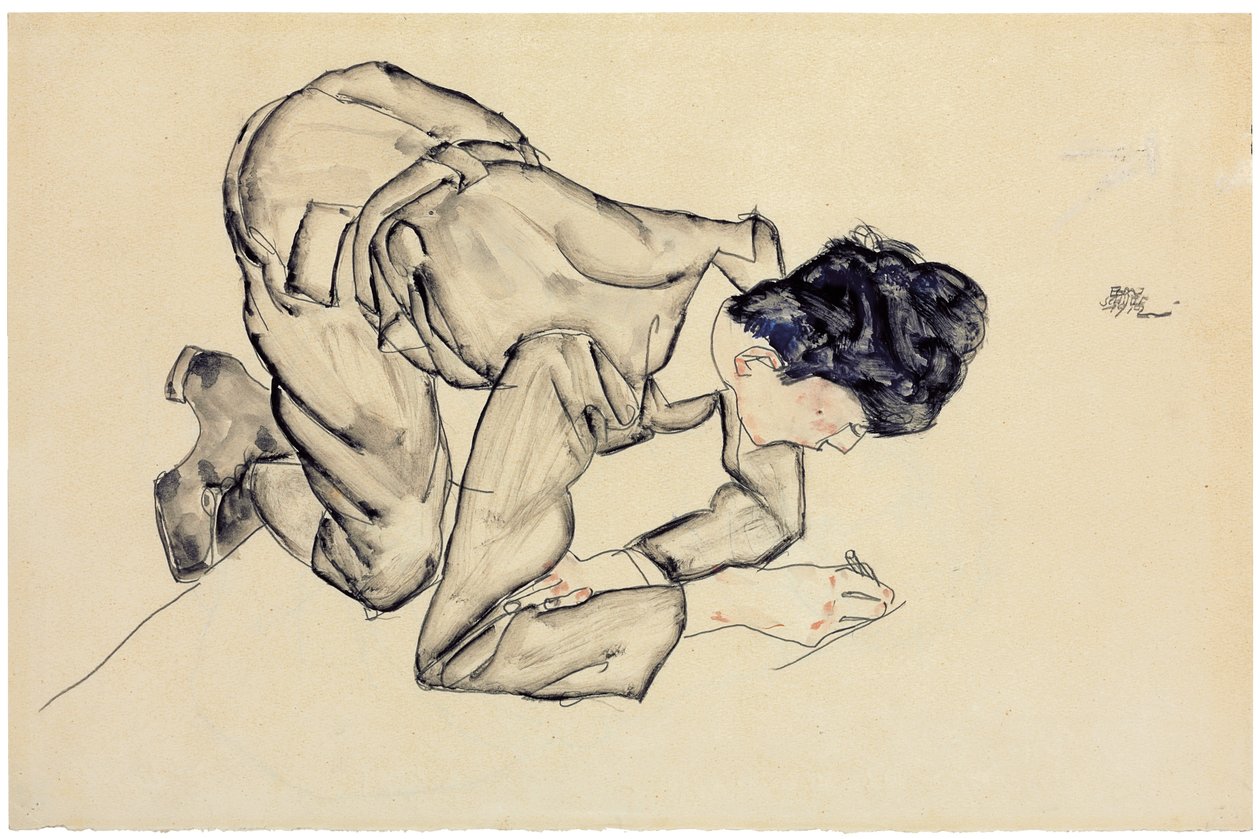 Erich Lederer dessinant sur le sol, 1912 - Egon Schiele