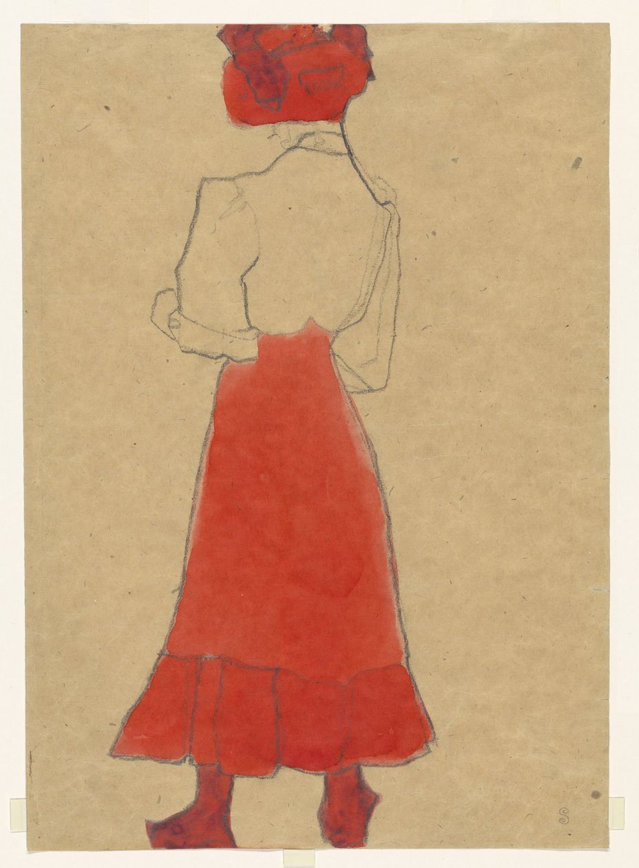 Femme en jupe rouge - Egon Schiele