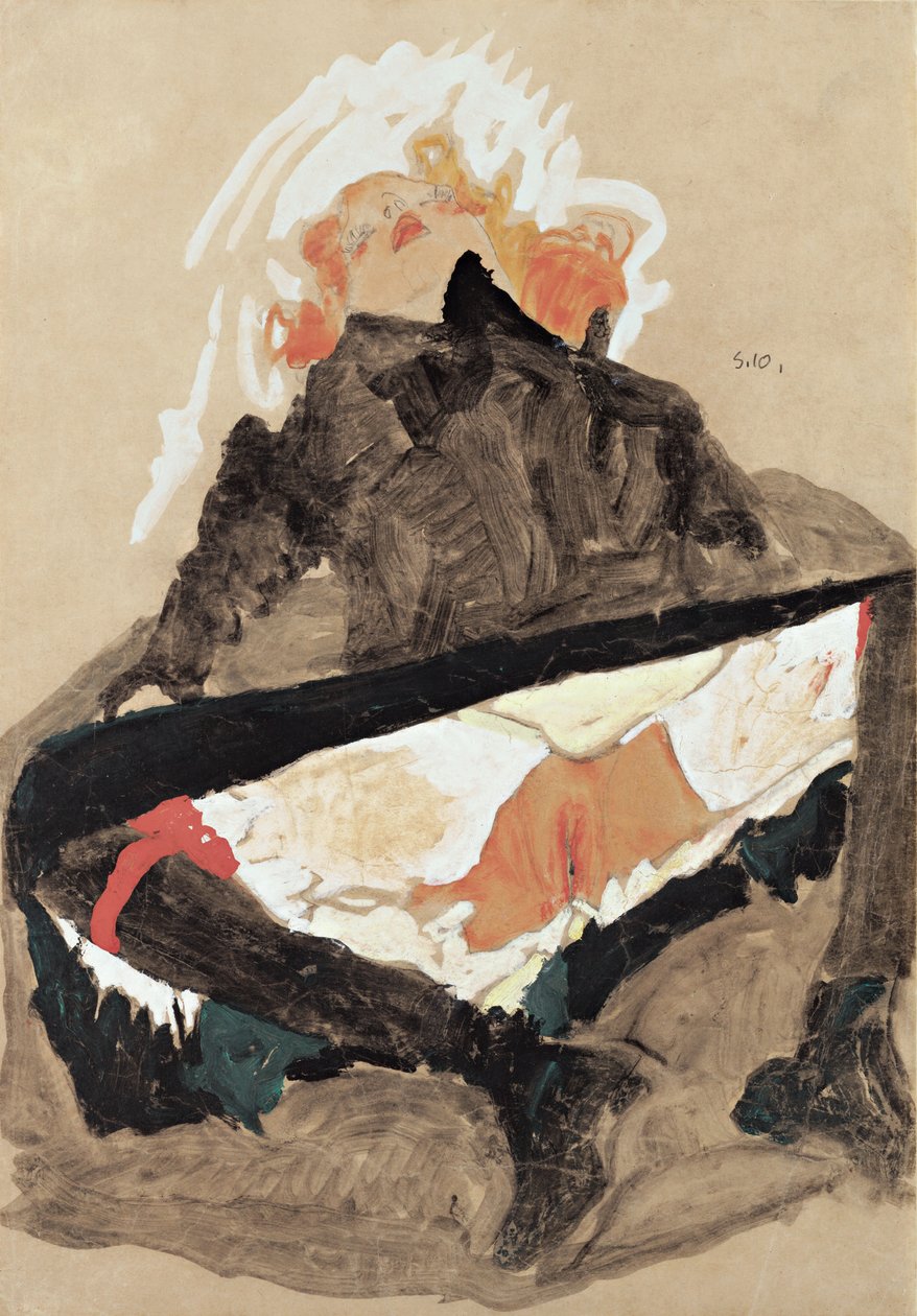 Fille en robe noire avec les jambes écartées, 1910 - Egon Schiele