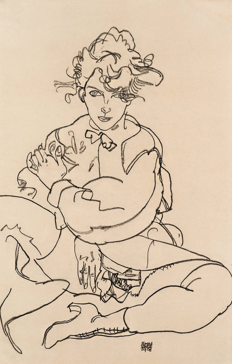 Fille assise les jambes écartées - Egon Schiele