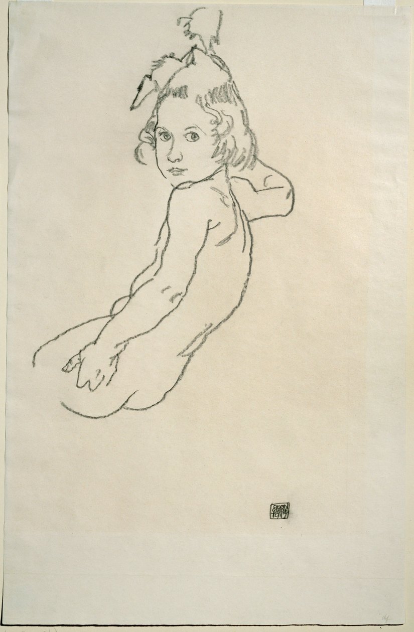 Kinderakt (craie noire sur papier) - Egon Schiele