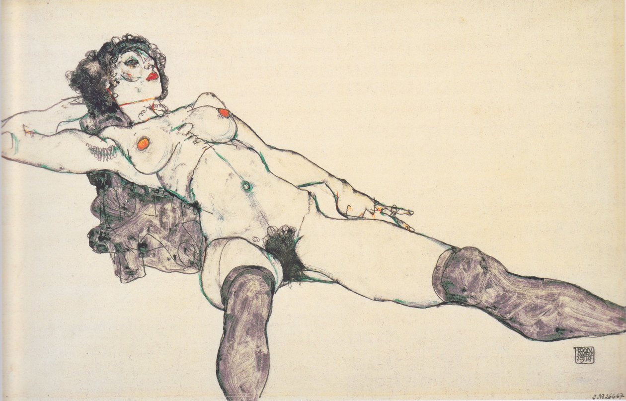 Femme nue allongée avec jambes écartées, 1914 - Egon Schiele