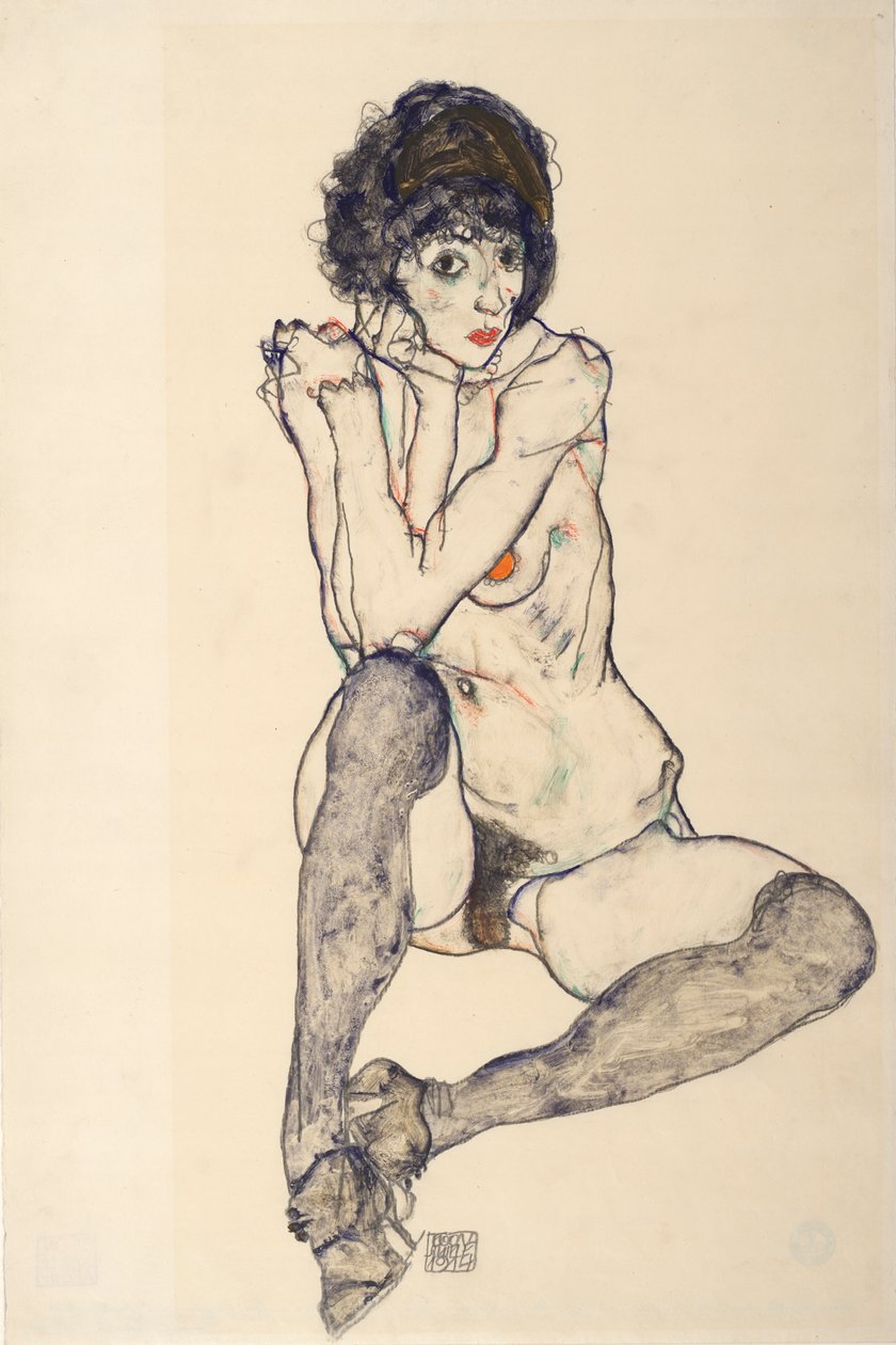 Femme nue assise, coudes reposant sur le genou droit, 1914 - Egon Schiele