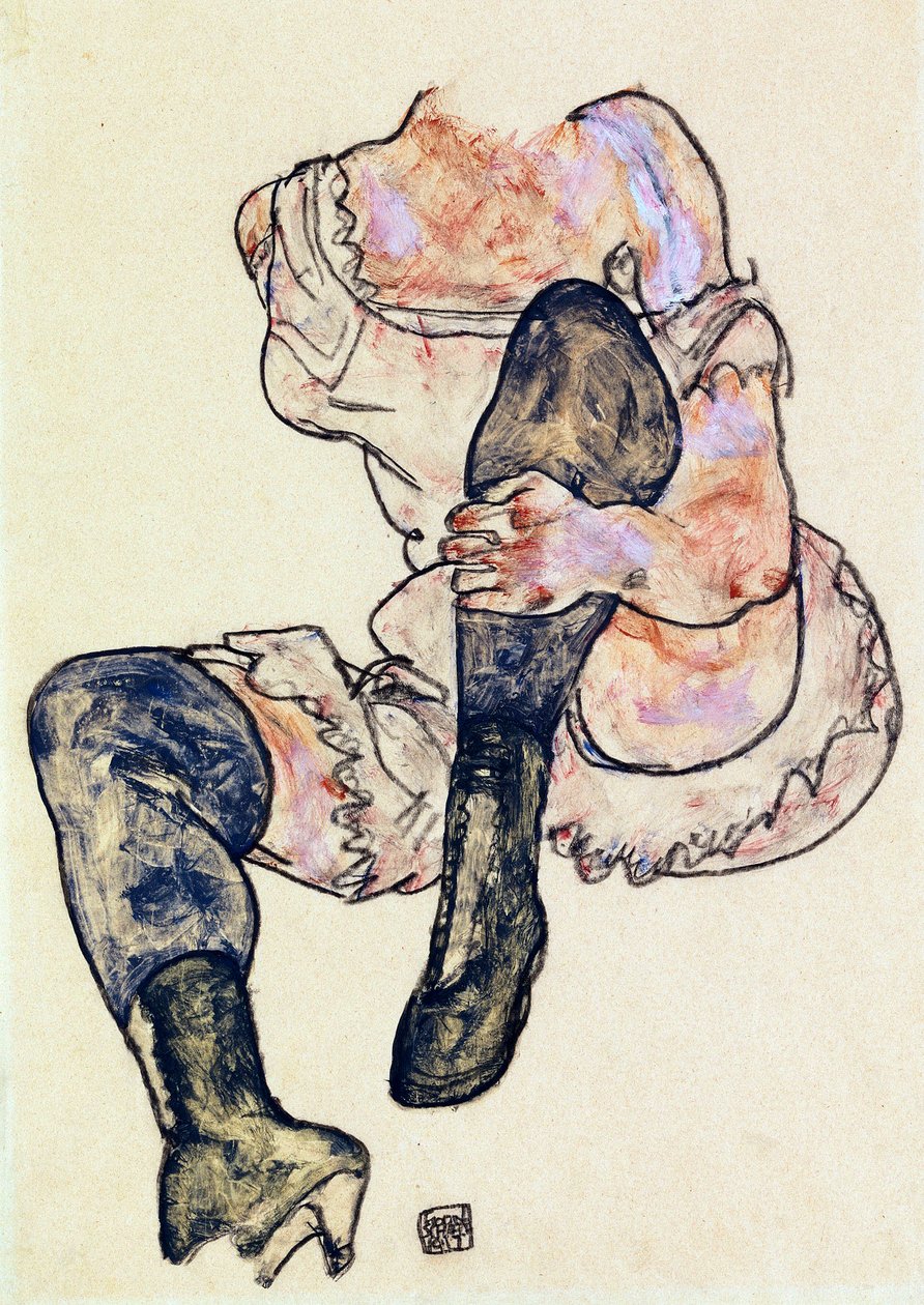 Femme assise avec la jambe gauche pliée (torse) - Egon Schiele