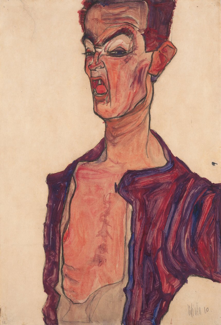 Autoportrait, faisant une grimace - Egon Schiele