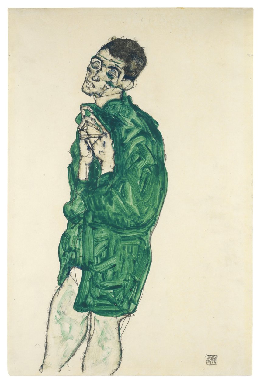 Autoportrait en chemise verte avec les yeux fermés, 1914 - Egon Schiele