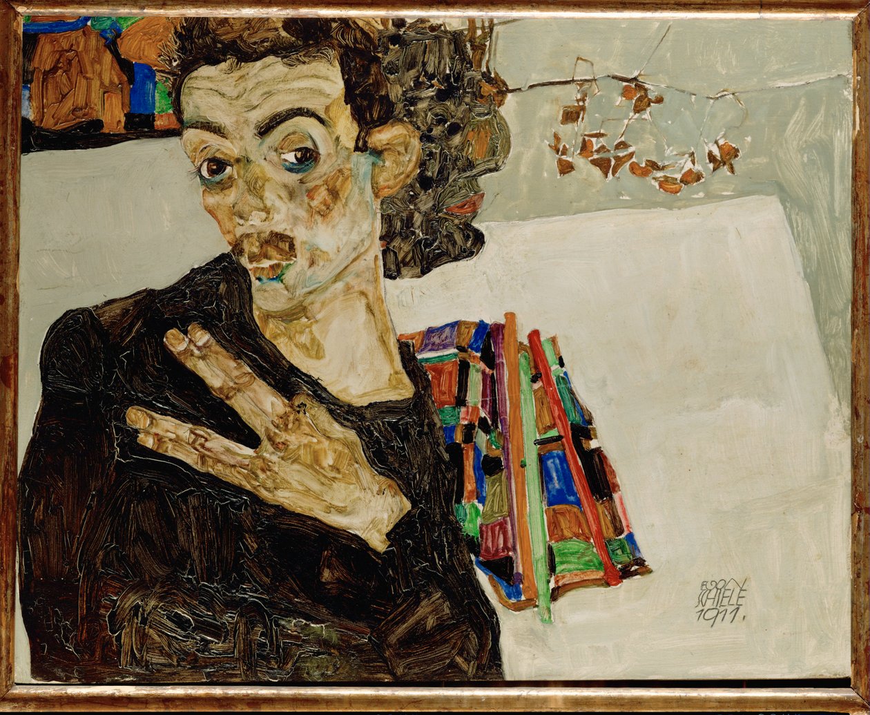 Autoportrait aux doigts écartés - Egon Schiele