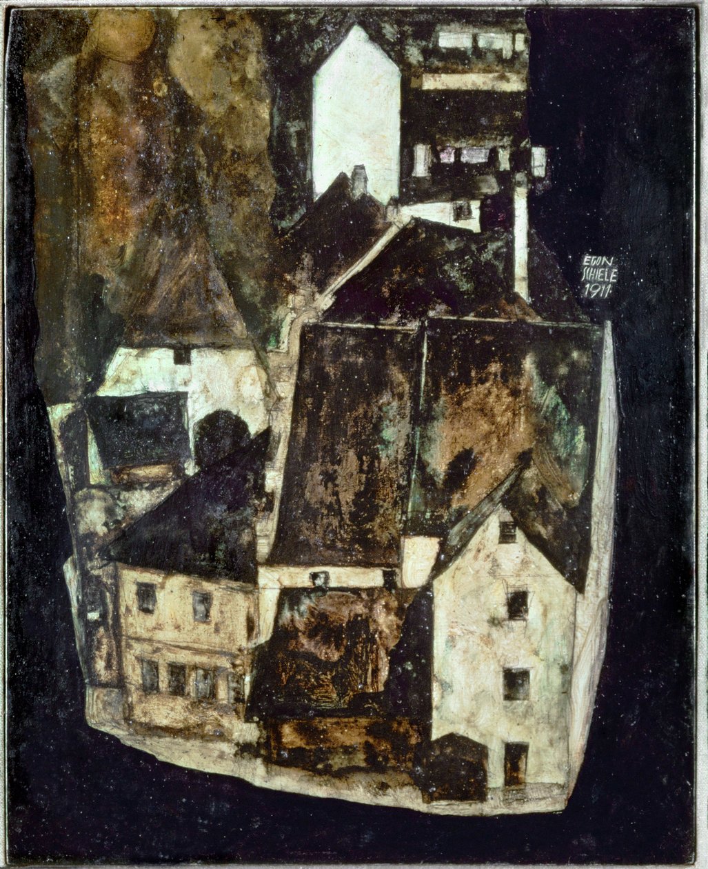 Tote Stadt III (Stadt am blauen Fluss III) [Ville morte Iii (Ville sur la rivière bleue III)], ... (huile et gouache sur bois) - Egon Schiele