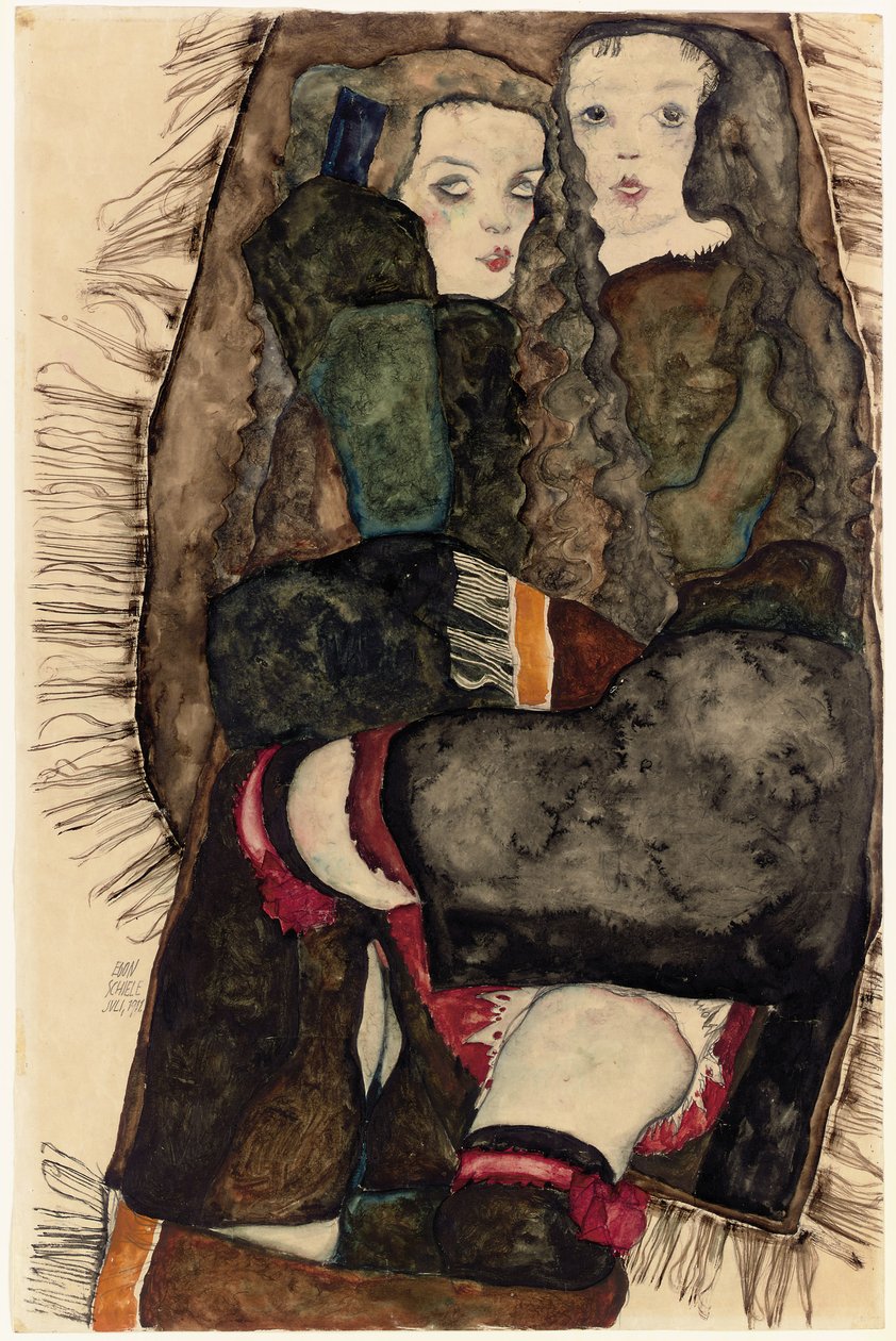 Deux filles sur une couverture à franges, 1911 - Egon Schiele