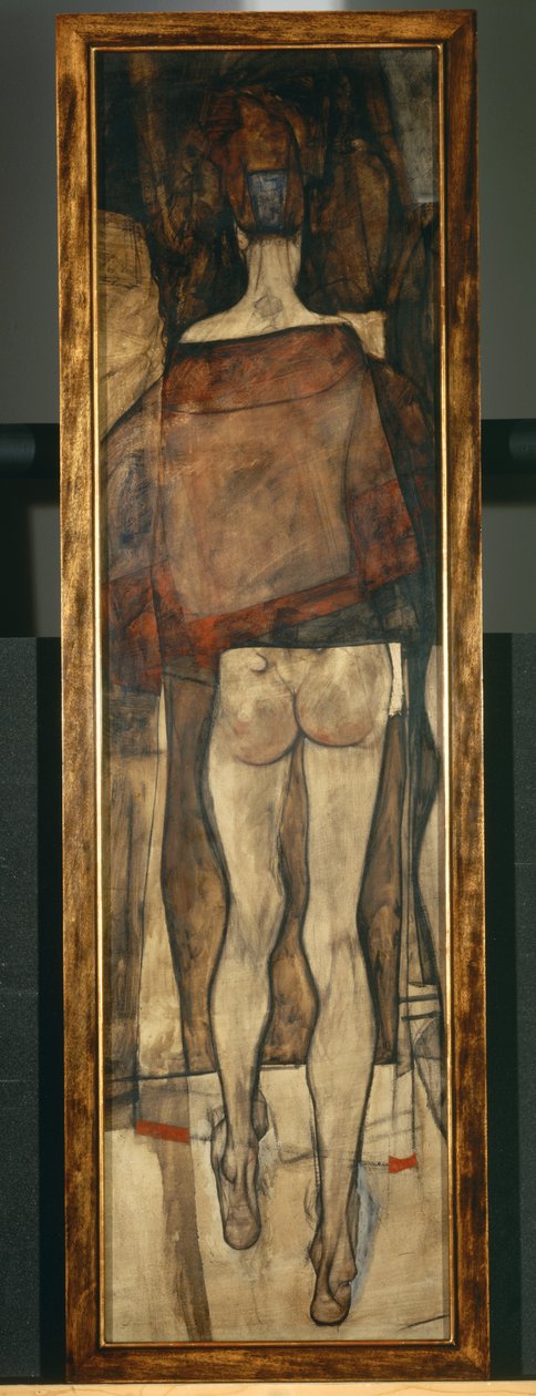 Femblicher Rückenakt mit Schultertuch, fragment, Female nude with shawl, fragment1913 ... (huile sur toile) - Egon Schiele