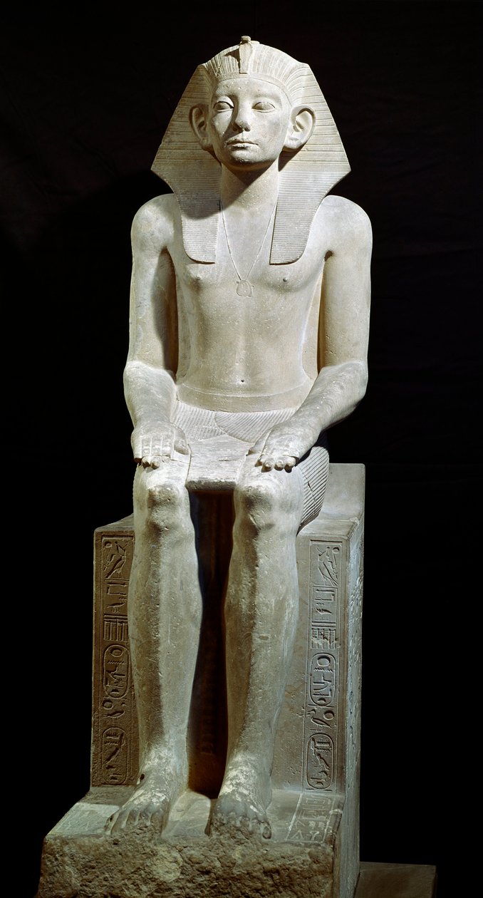Antiquité égyptienne : statue en calcaire du pharaon Amenemhat III. 12e dynastie. 1910 av. J.-C. De Hawara. Dim. 160 cm Le Caire, Musée égyptien - Egyptian 12th Dynasty