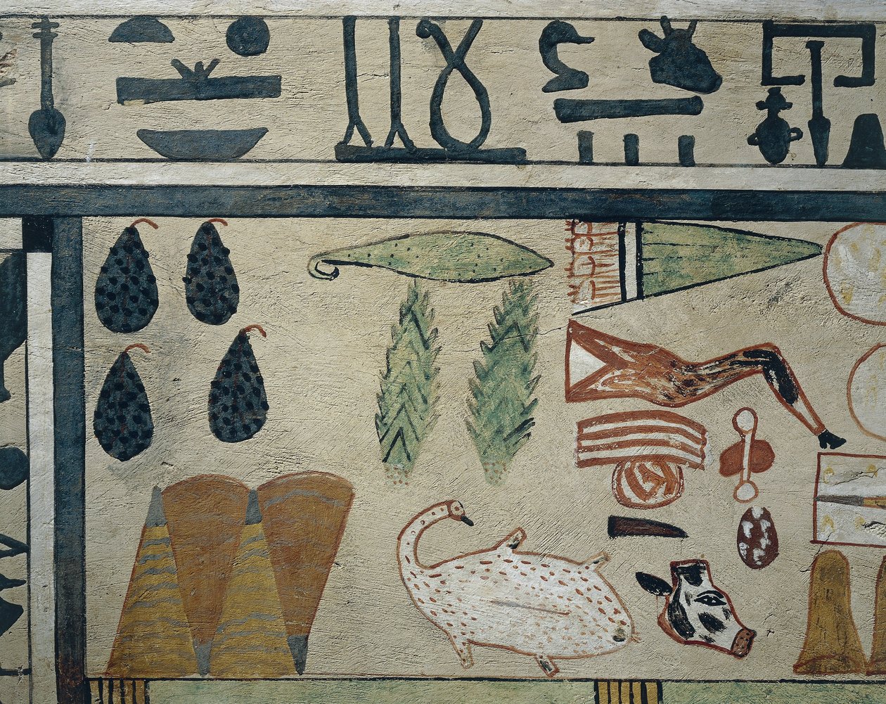 Détail du panneau représentant diverses offrandes alimentaires, du sarcophage d