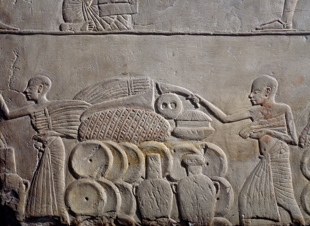 Disposition des aliments dans les entrepôts, relief en calcaire, de la tombe memphite d