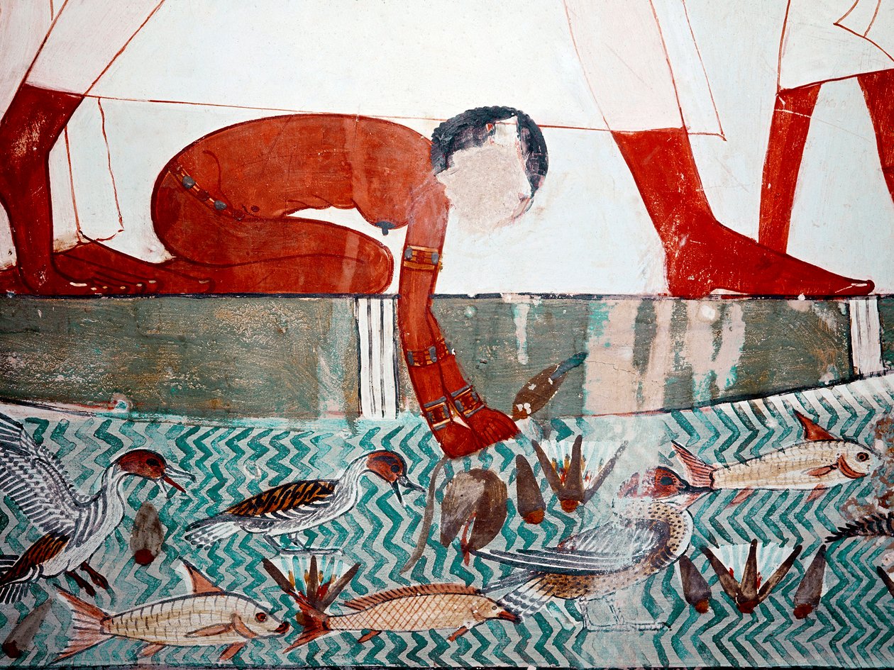 Art égyptien : Tombe de Menna. Scène de pêche, (détail) - Egyptian 18th Dynasty
