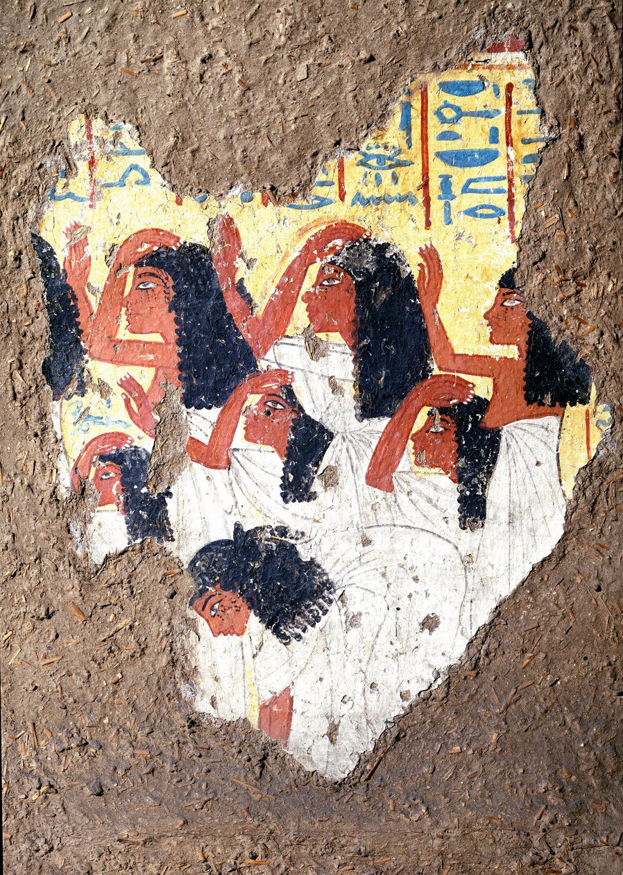 Antiquité égyptienne : fresque de la tombe du peintre Maia, un groupe de pleureuses. 18e dynastie. De la chapelle de Maia, Deir el-Medineh (el Medineh), Nouvel Empire Dim. 67 cm Turin, musée égyptien - Egyptian 18th Dynasty