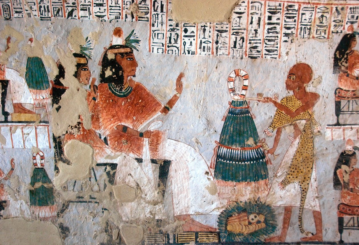 Antiquité égyptienne : représentation de Roy et de sa femme Nebtawy face à un grand prêtre (Tombe de Roy, TT255, 18e dynastie, Rive Ouest de Louxor, Égypte) - Egyptian 18th Dynasty