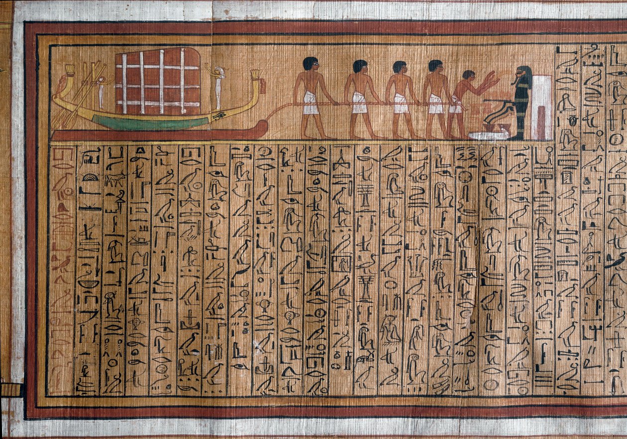 Antiquité égyptienne : le transport du catafalque à la tombe. Papyrus. Livre des Morts de Kha. XVIIIe dynastie - Egyptian 18th Dynasty
