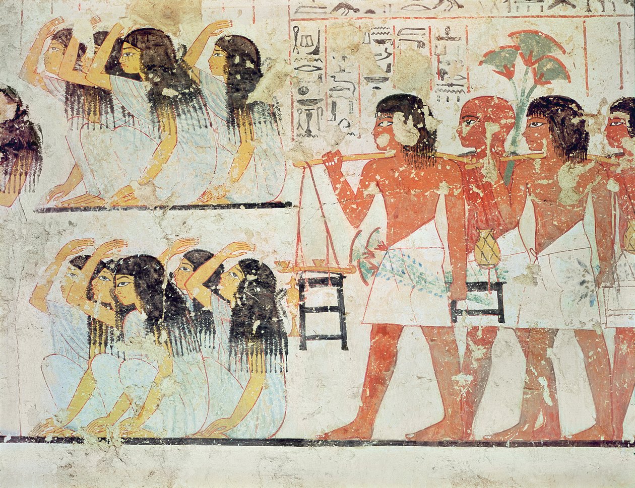 Groupe de pleureurs dans le cortège funèbre de Ramose, de la chapelle funéraire de Ramose, Nouvel Empire, vers 1360 av. J.-C. (peinture murale) - Egyptian 18th Dynasty
