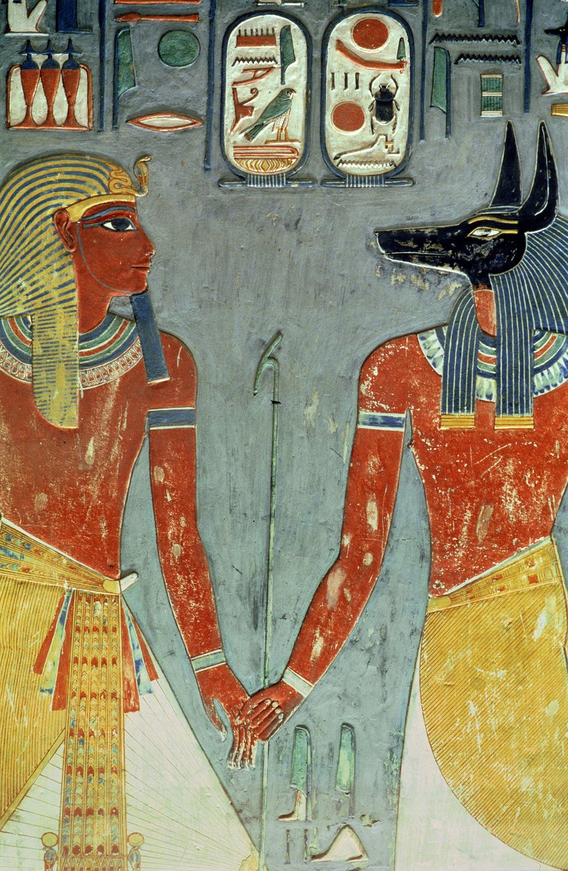 Horemheb et Anubis, de la tombe de Horemheb (c.1323-1295 av. J.-C.) Nouvel Empire - Egyptian 18th Dynasty