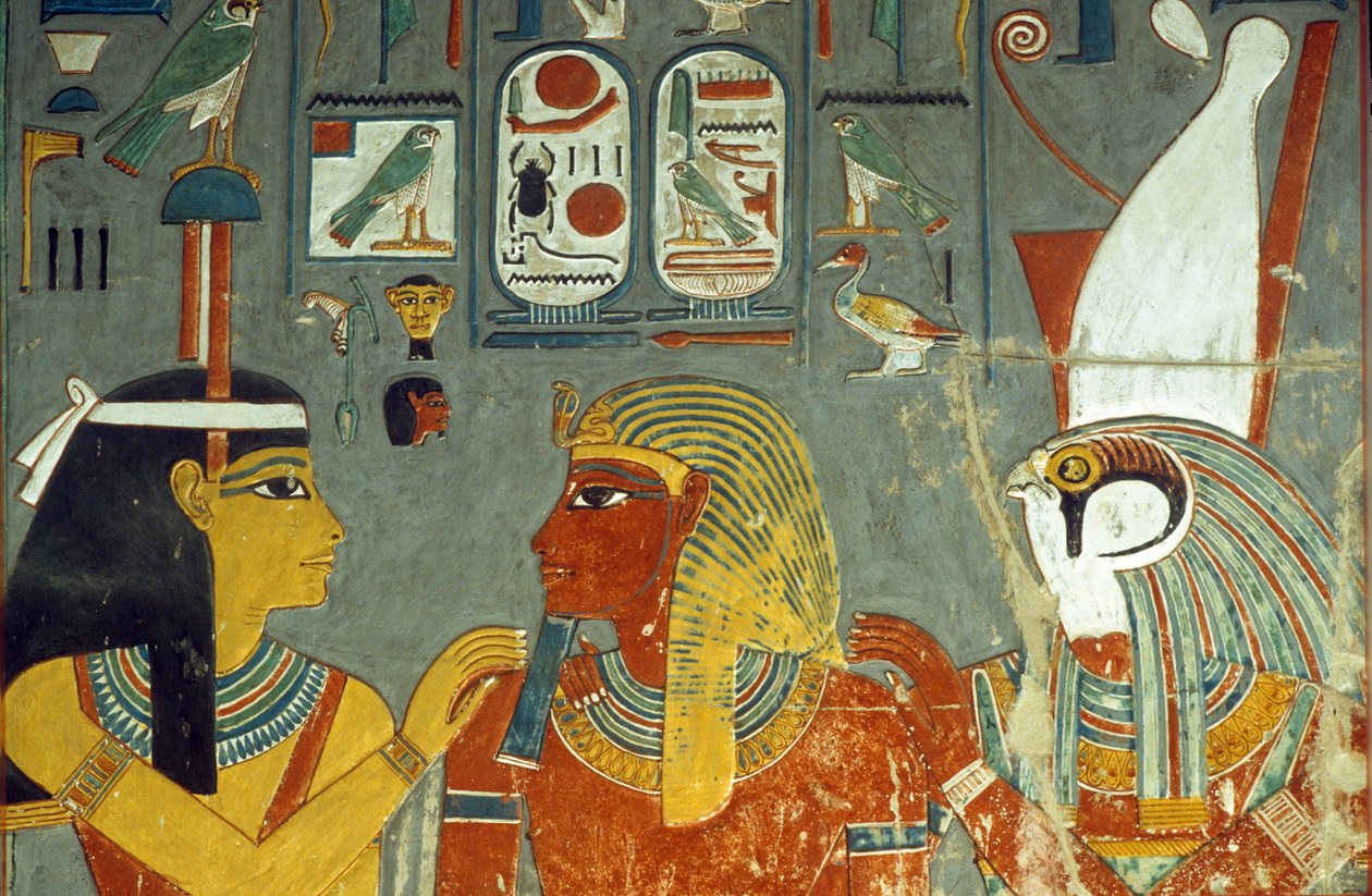 Horus, Horemheb et Hathor, de la tombe de Horemheb (c.1323-1295 av. J.-C.) Nouvel Empire - Egyptian 18th Dynasty