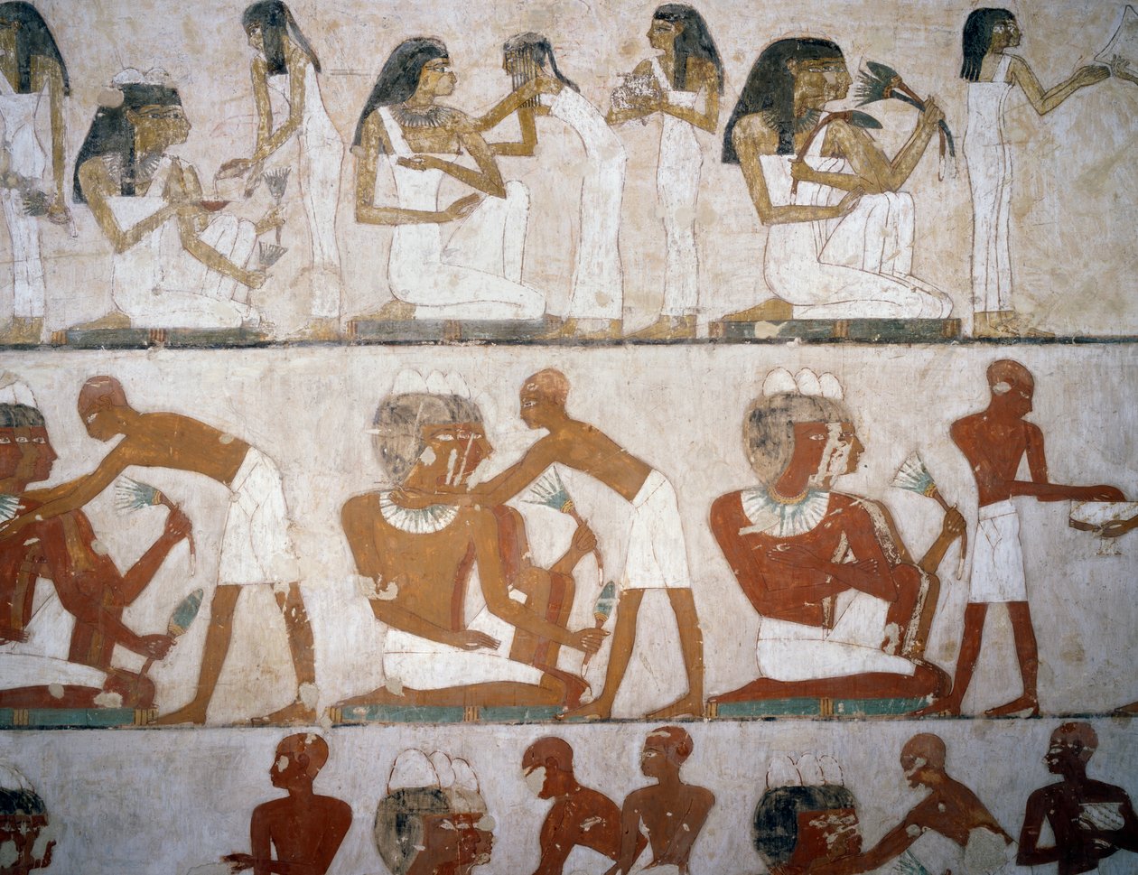 Hommes et femmes mettant des bijoux (détail) - Egyptian 18th Dynasty