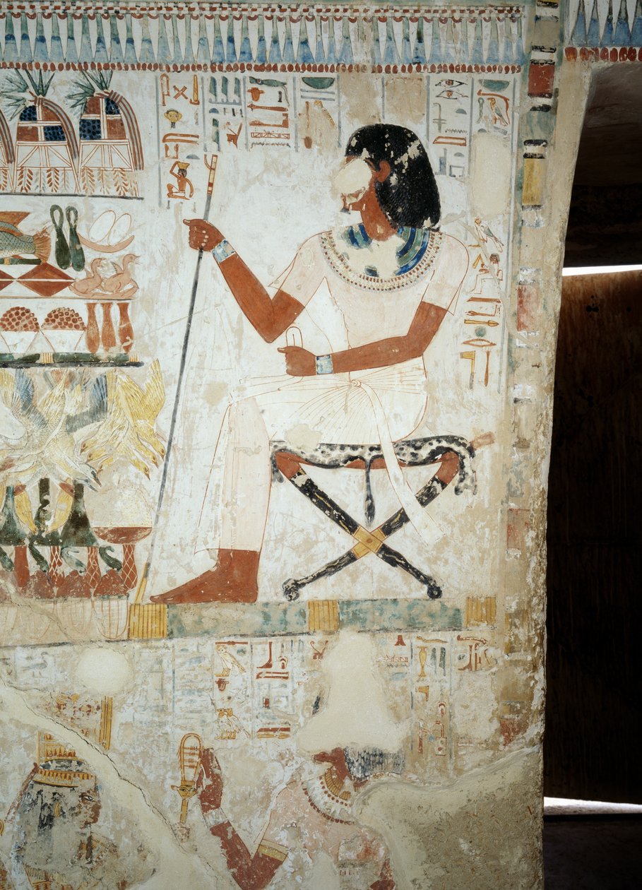 Menna supervisant ses ouvriers dans les champs, détail des fresques dans le vestibule de la Tombe de Menna, Nécropole de Sheikh Abd el Qurnah, Louxor, Thèbes (Liste du patrimoine mondial de l