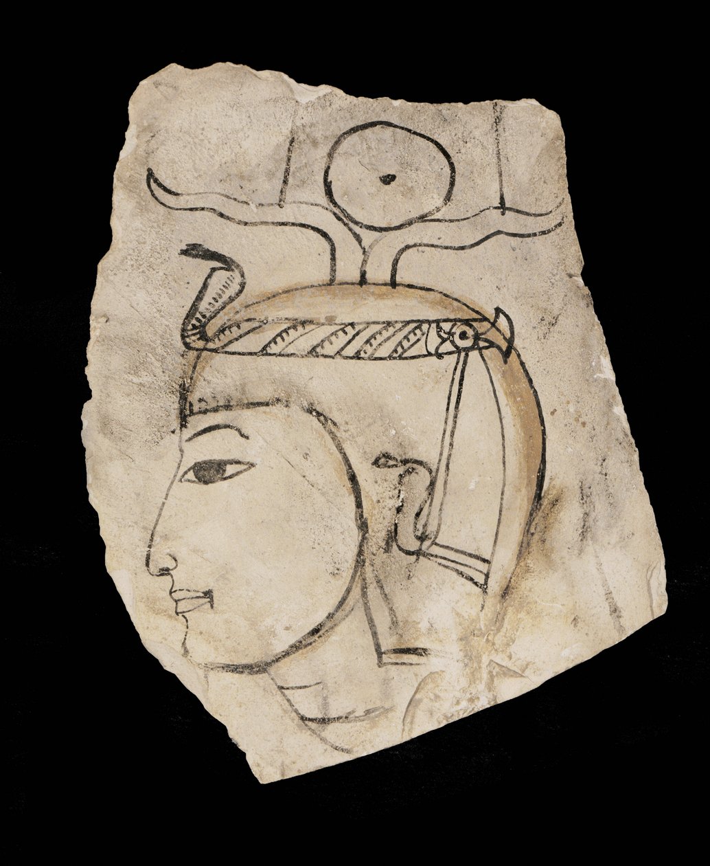 Ostracon avec le portrait du pharaon Amenhotep Ier, patron vénéré des artisans de Deir el Medina ... - Egyptian 18th Dynasty