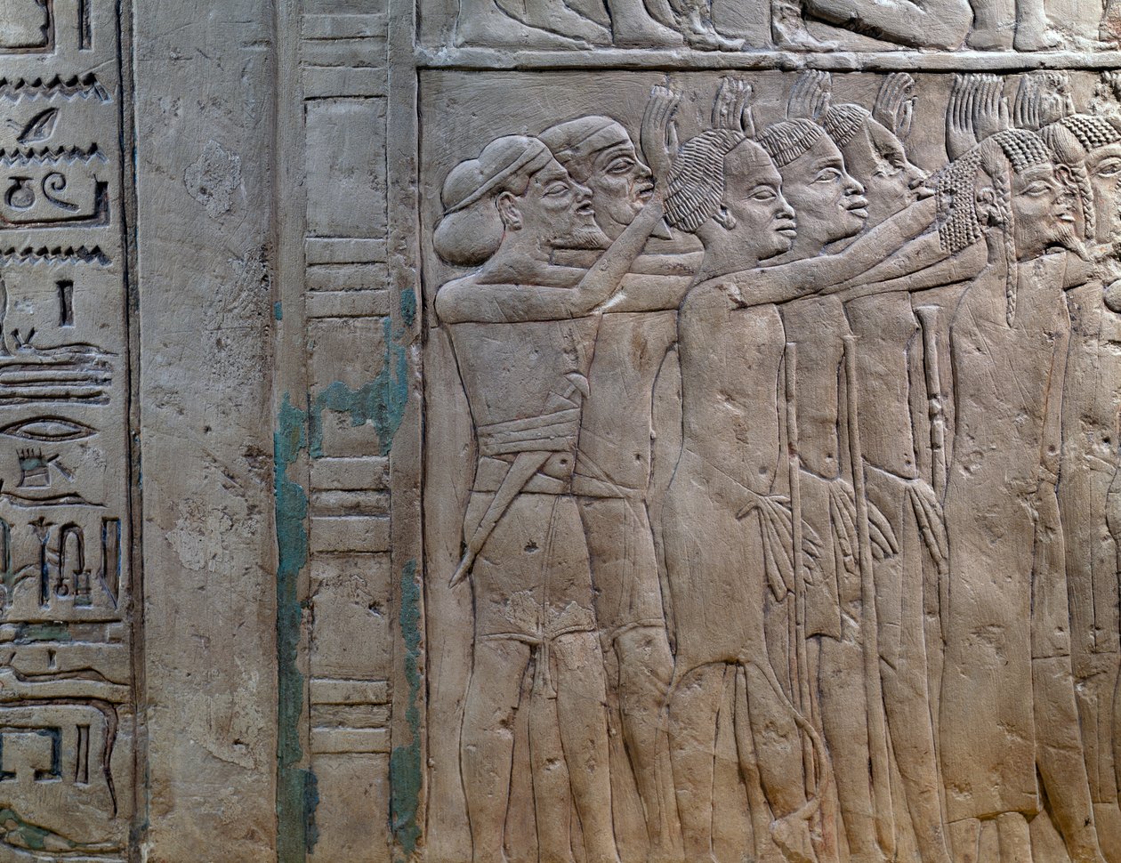 Princes de Nubie, Libye, Syrie et Palestine venant rendre hommage au roi, bas-relief en calcaire, de la tombe memphite d