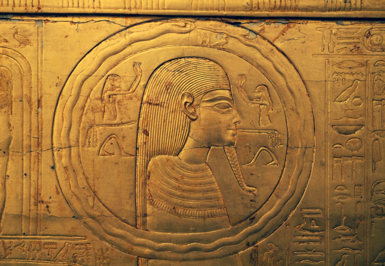Relief sur le panneau extérieur gauche de la deuxième chapelle funéraire, Trésor de Toutankhamon, Égypte, civilisation égyptienne, Nouvel Empire, XVIIIe dynastie - Egyptian 18th Dynasty