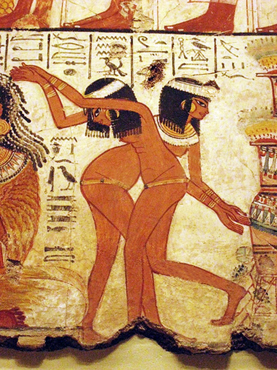 Peinture murale de deux filles dansant, Égypte - Egyptian 18th Dynasty
