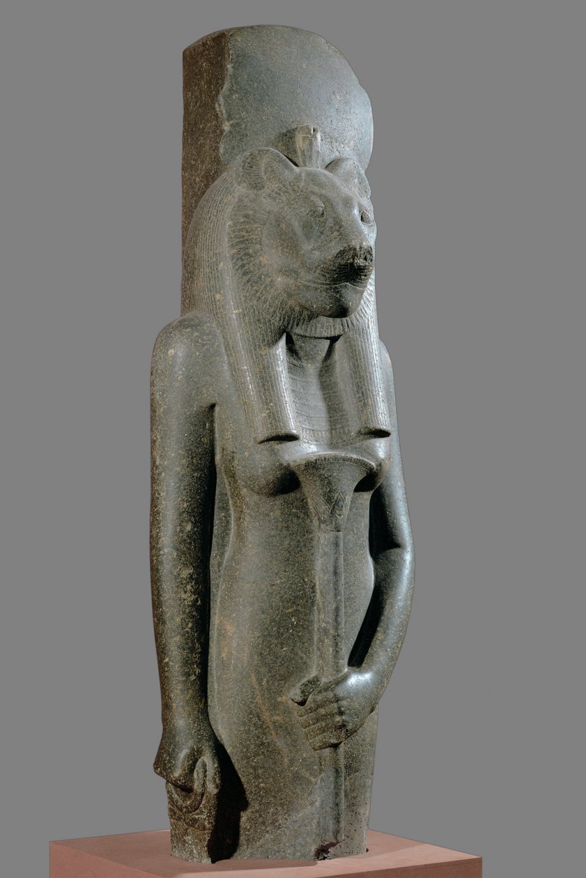 La déesse Sekhmet tenant un sceptre en forme de tige de papyrus... - Egyptian 18th Dynasty