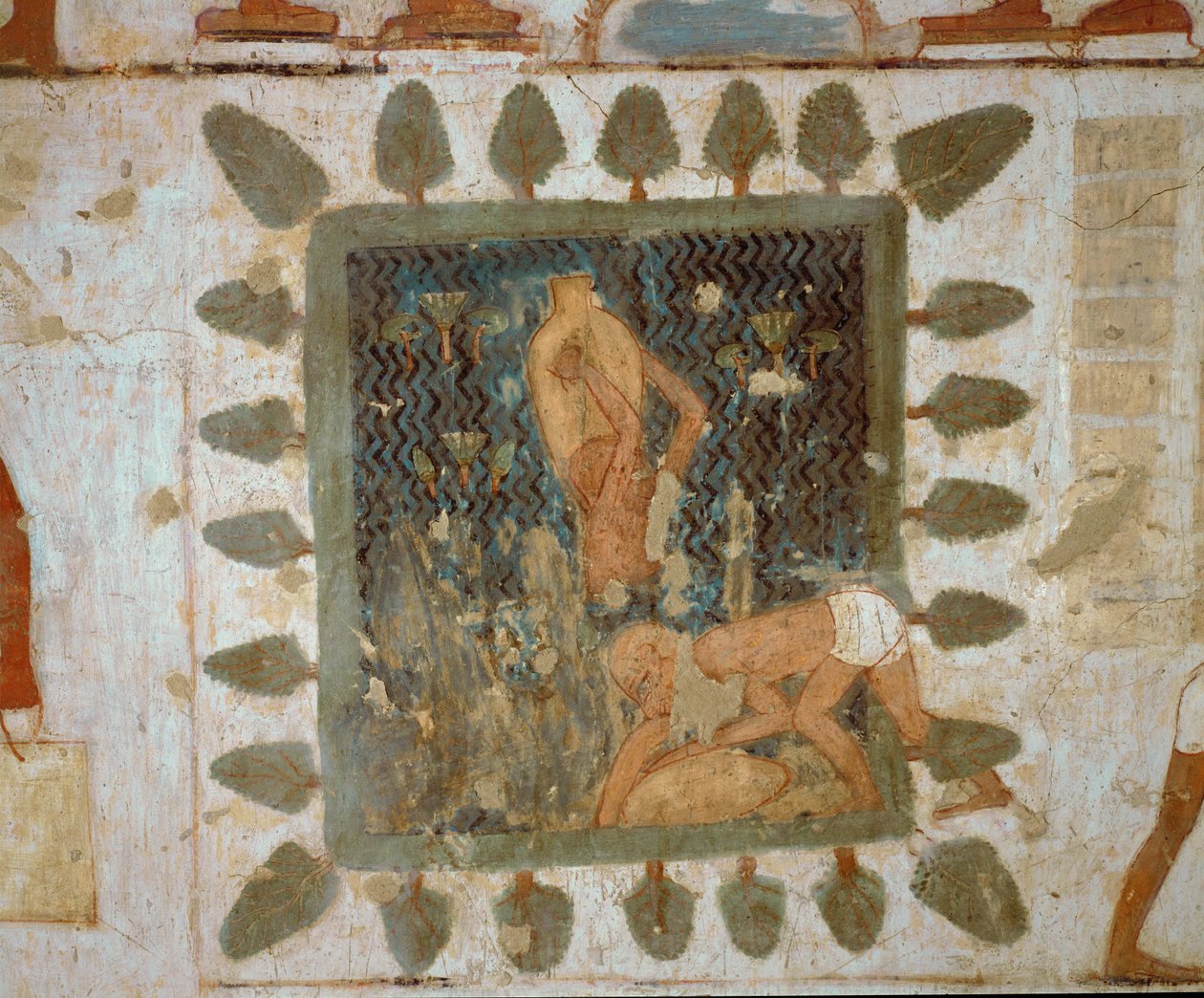 Ouvriers portant des vases (peinture murale) - Egyptian 18th Dynasty