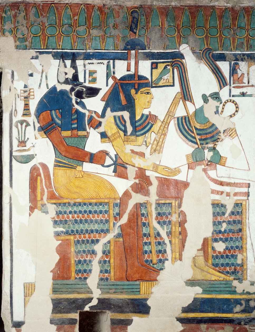 Anubis, Osiris et Néfertari, de la deuxième chambre de la tombe de Néfertari (détail) - Egyptian 19th Dynasty