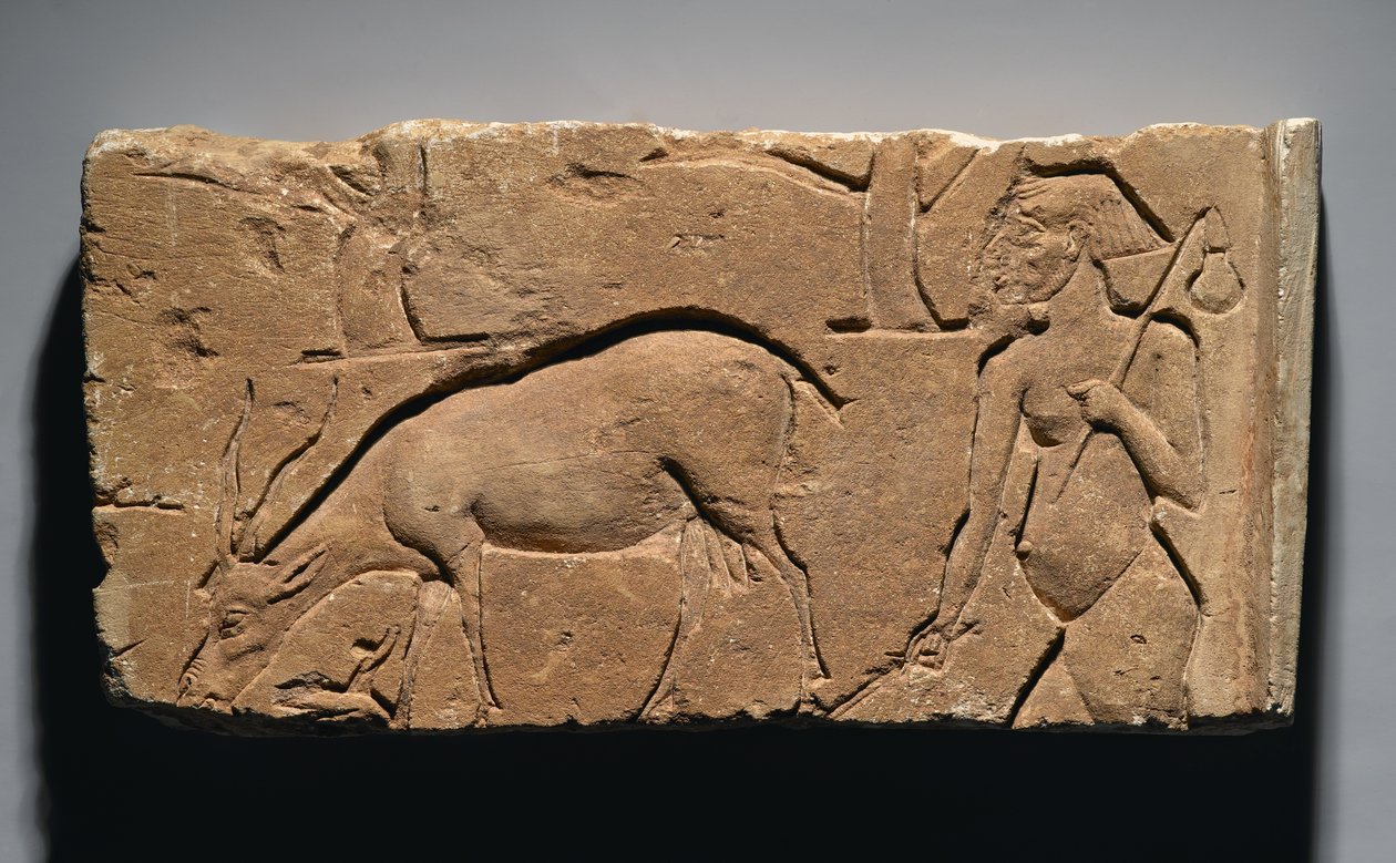 Relief représentant un chevrier avec une chèvre et des arbres, peut-être de Tell el-Amarna, Nouvel Empire, 1350-1333 av. J.-C. - Egyptian 19th Dynasty