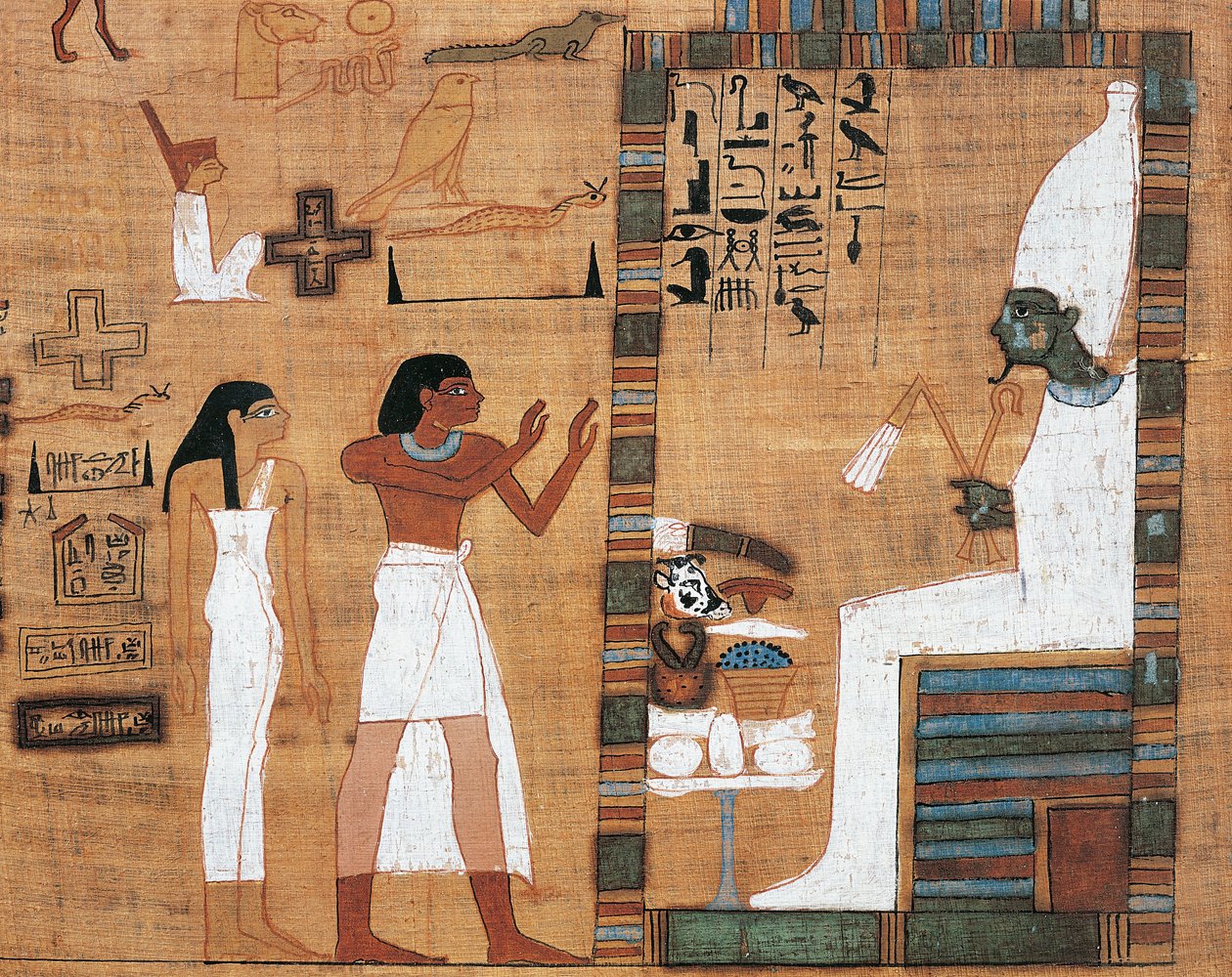 Papyrus représentant un mari et sa femme devant la cour d