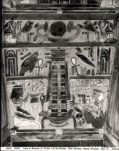 Deux Figures Décédées peintes sur le côté du tonneau des momies de Tet-Hov et Nes-Chonsu (sarcophage) - Egyptian 22nd Dynasty
