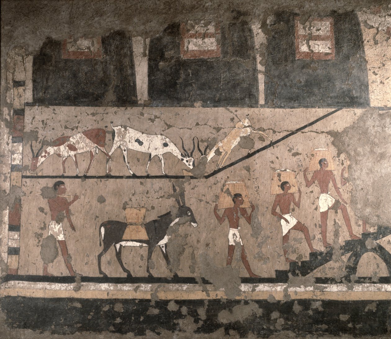 Scène agricole, peinture murale retirée du Mastaba de Ti à Saqqarah, Ancien Empire, c.2494-2345 av. J.-C. - Egyptian 5th Dynasty