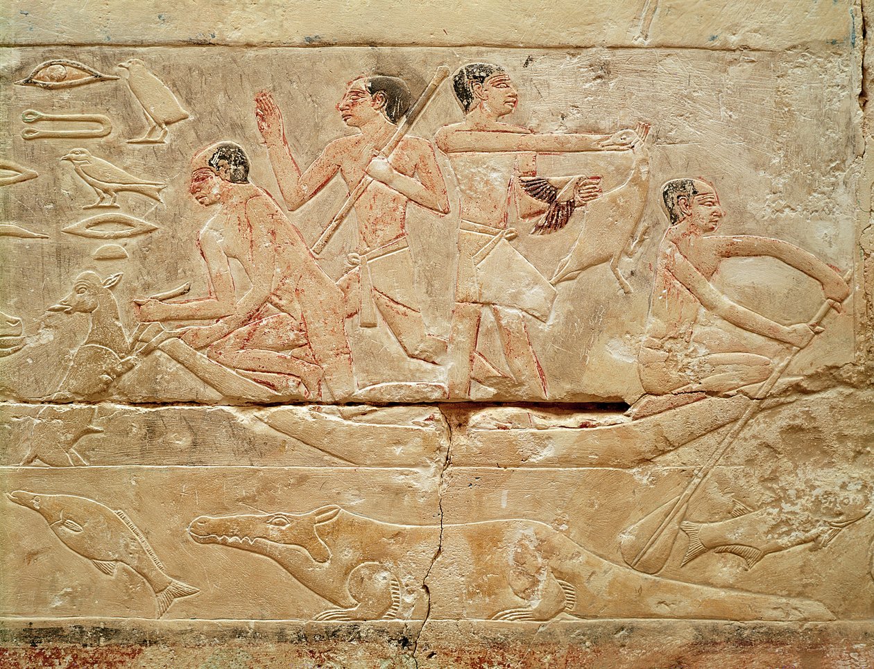 Relief représentant des hommes dans un bateau, de la tombe de la princesse Idut, Ancien Empire, vers 2330 av. J.-C. - Egyptian 6th Dynasty