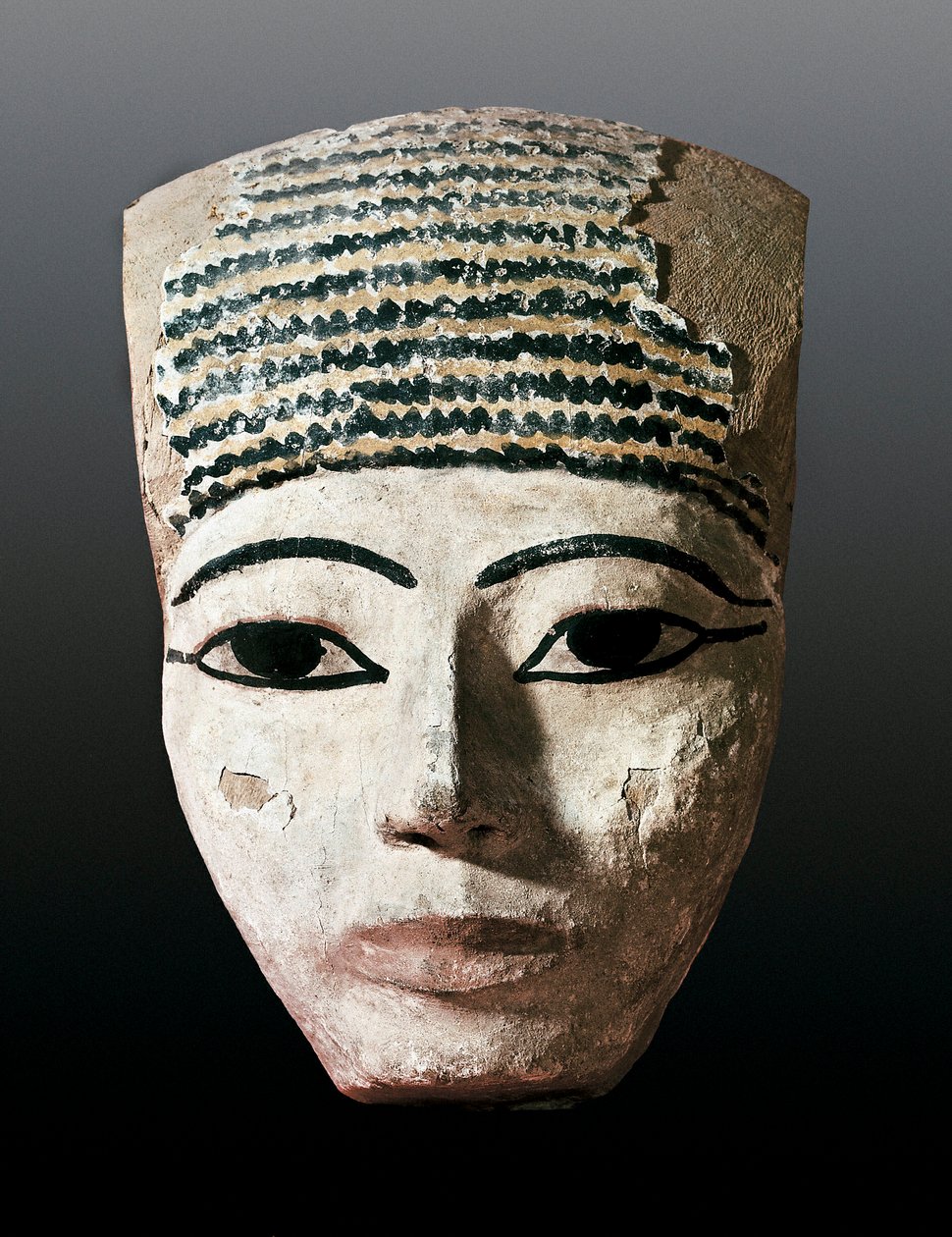 Égypte ancienne : Portrait pour un sarcophage égyptien. XVIIe-XIIe siècle av. J.-C. Sculpture en bois polychrome. Monistrol de Montserrat, Musée de Montserrat - Egyptian Egyptian