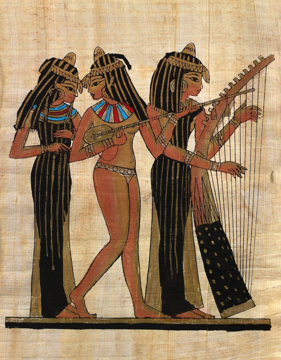 Art égyptien ; Papyrus égyptien : Musiciens - Egyptian Egyptian