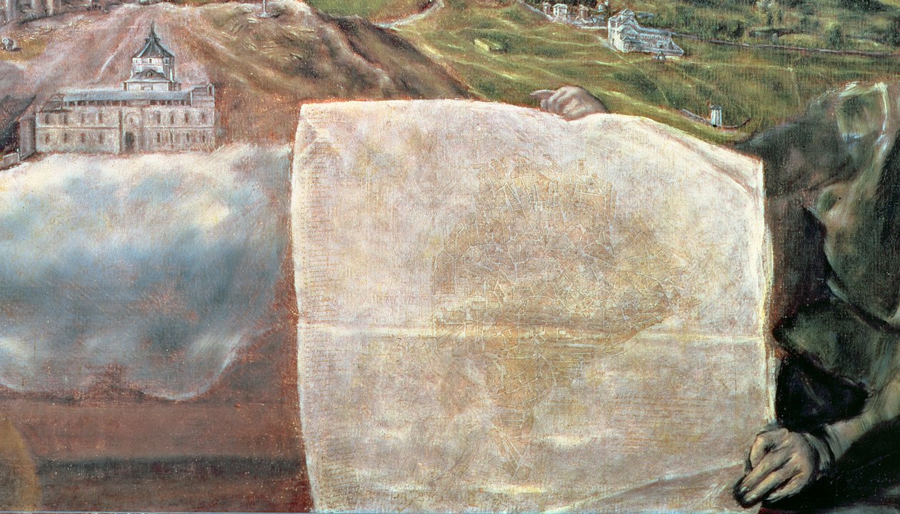 Vue et carte de la ville de Tolède (détail) - El Greco