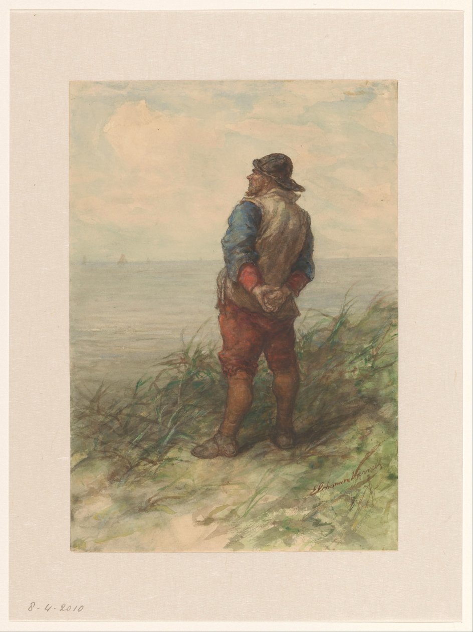 Marin regardant la mer depuis les dunes - Elchanon Verveer