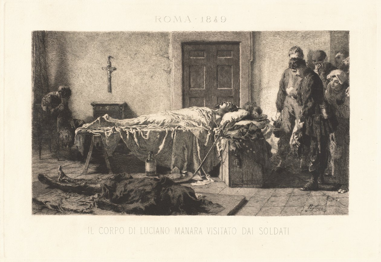 Le corps de Luciano Manara visité par des soldats - Eleuterio Pagliano