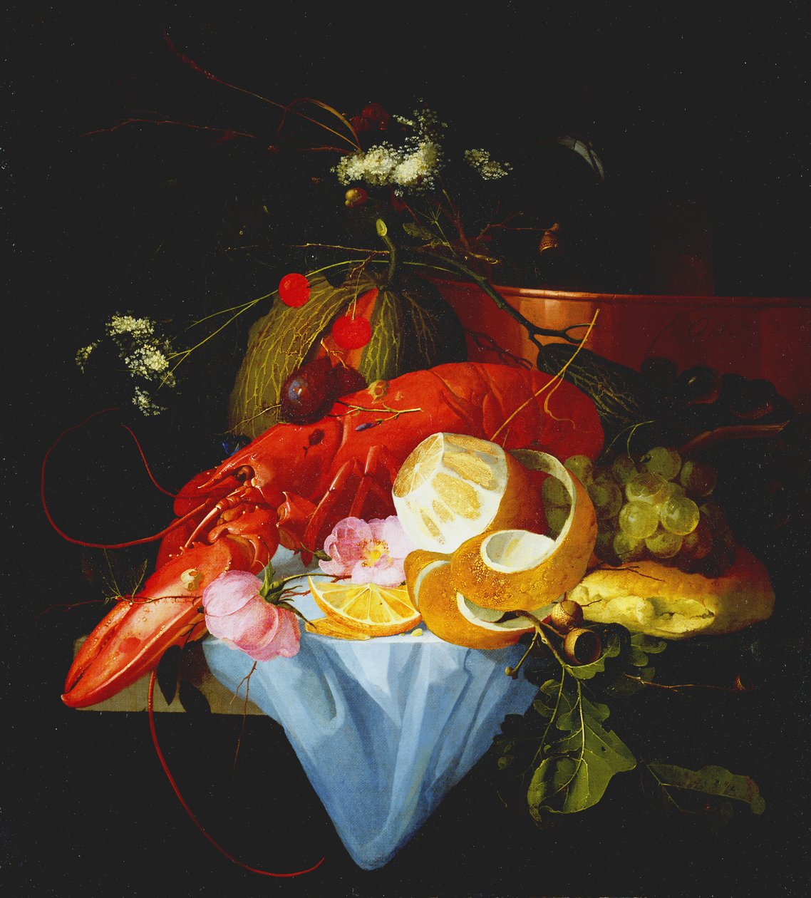 Nature morte avec homard, citron et raisins - Elias van den Broeck