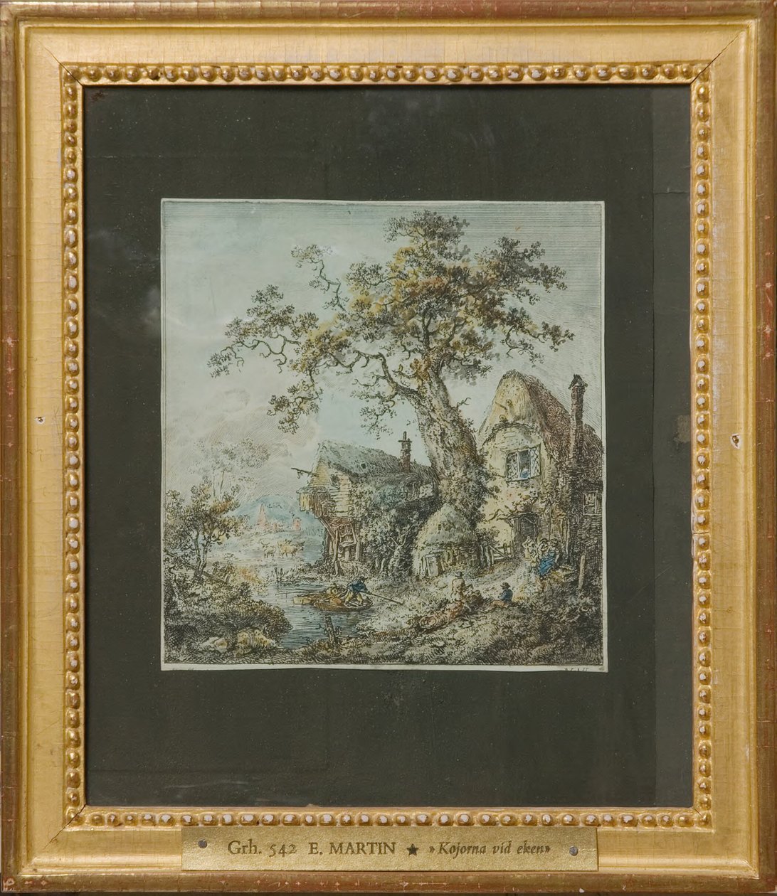 Landschaft mit Bauernhof oder Hütten bei der Eiche - Elias Martin
