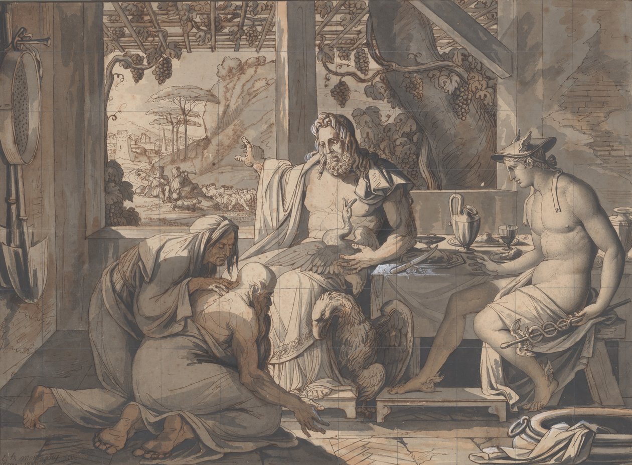 Jupiter et Mercure se révèlent à Philémon et Baucis, 1809. - Elie Honore Montagny