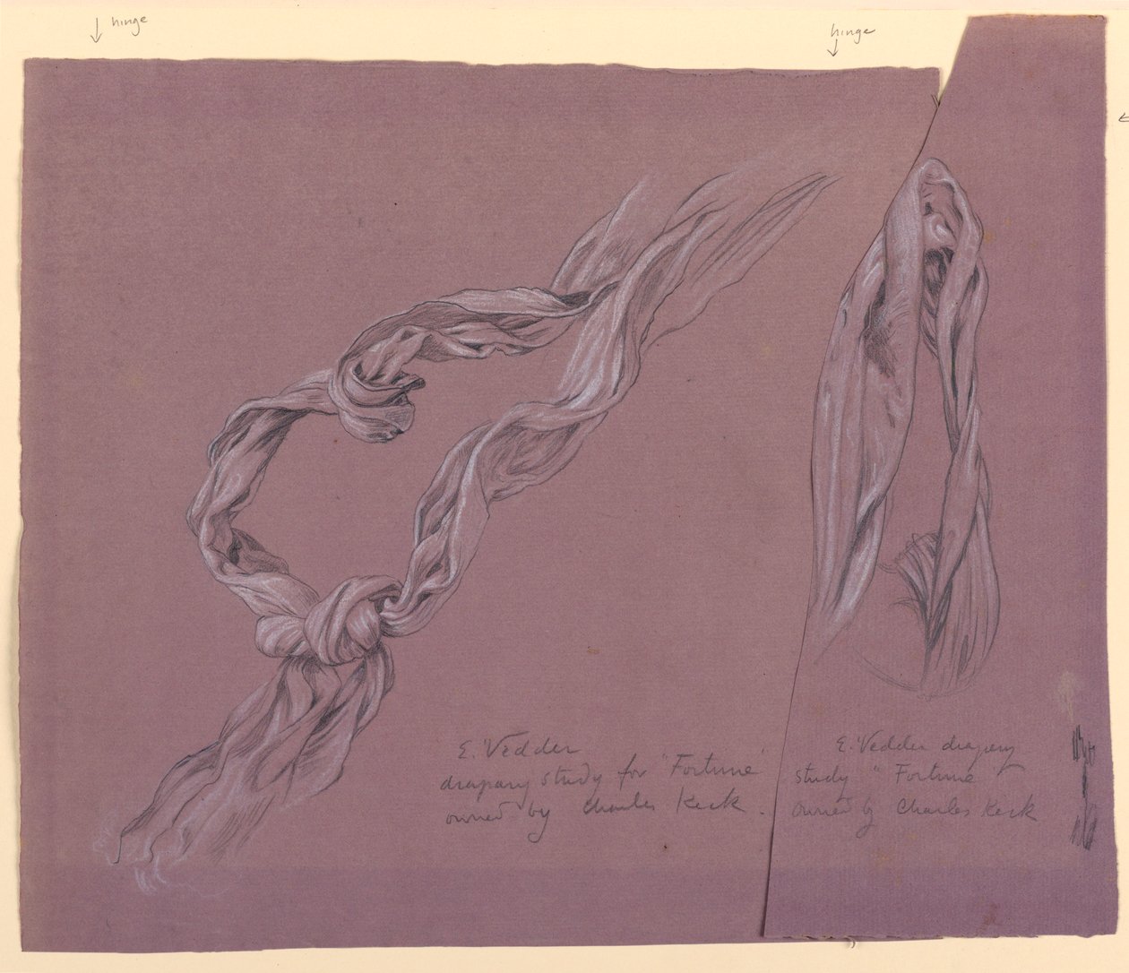 Dessin, études de draperie pour le personnage de "Fortune", vers 1877 - Elihu Vedder