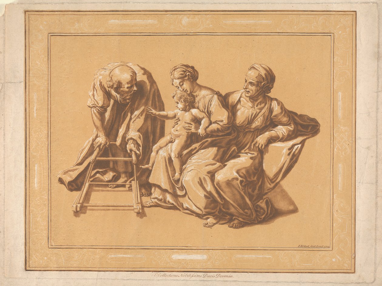 Mère, enfant, vieil homme avec cadre de marche pour bébé sur roues - Elisha Kirkall