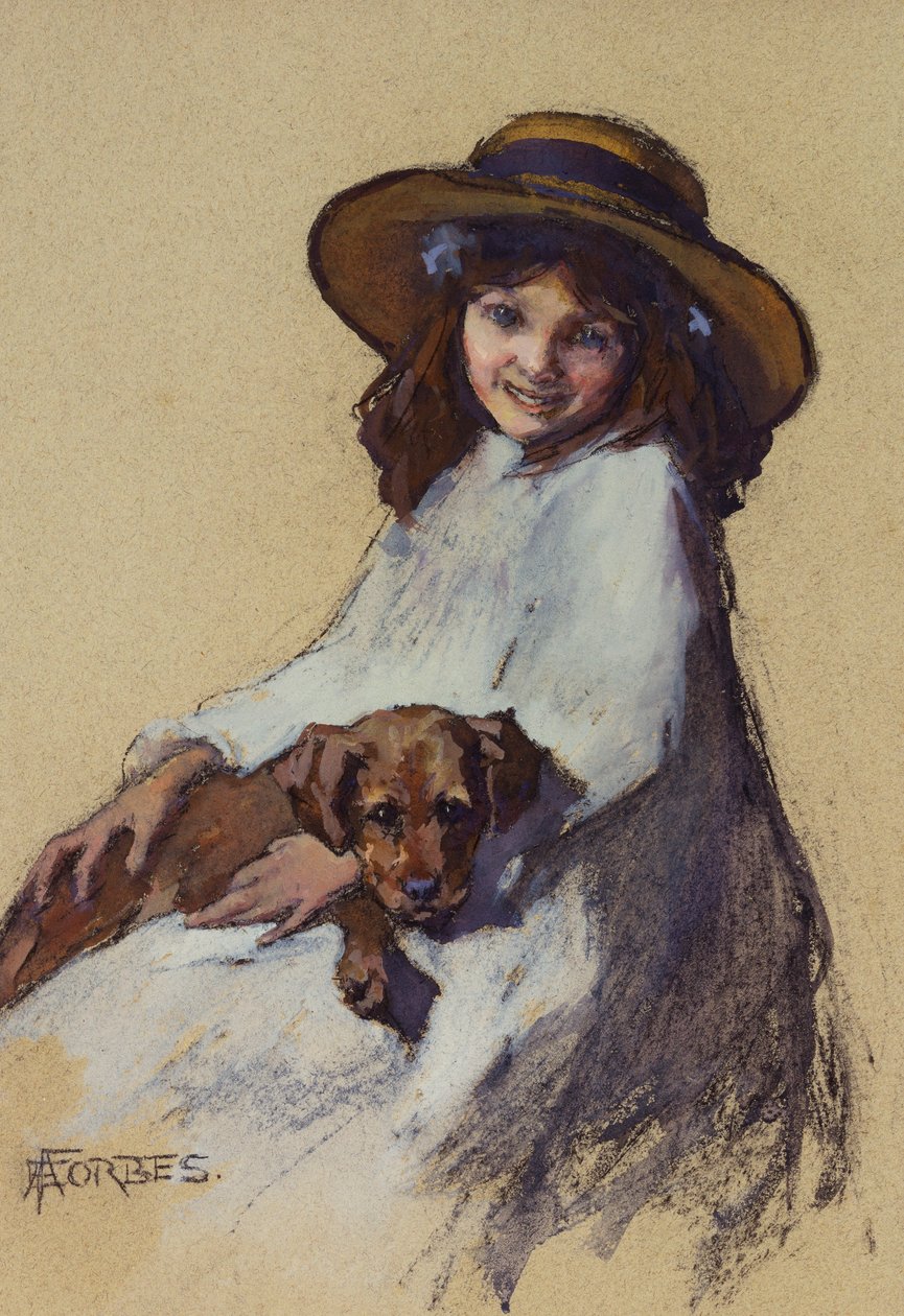 Jeune Fille avec son Chiot - Elizabeth Adela Stanhope Forbes