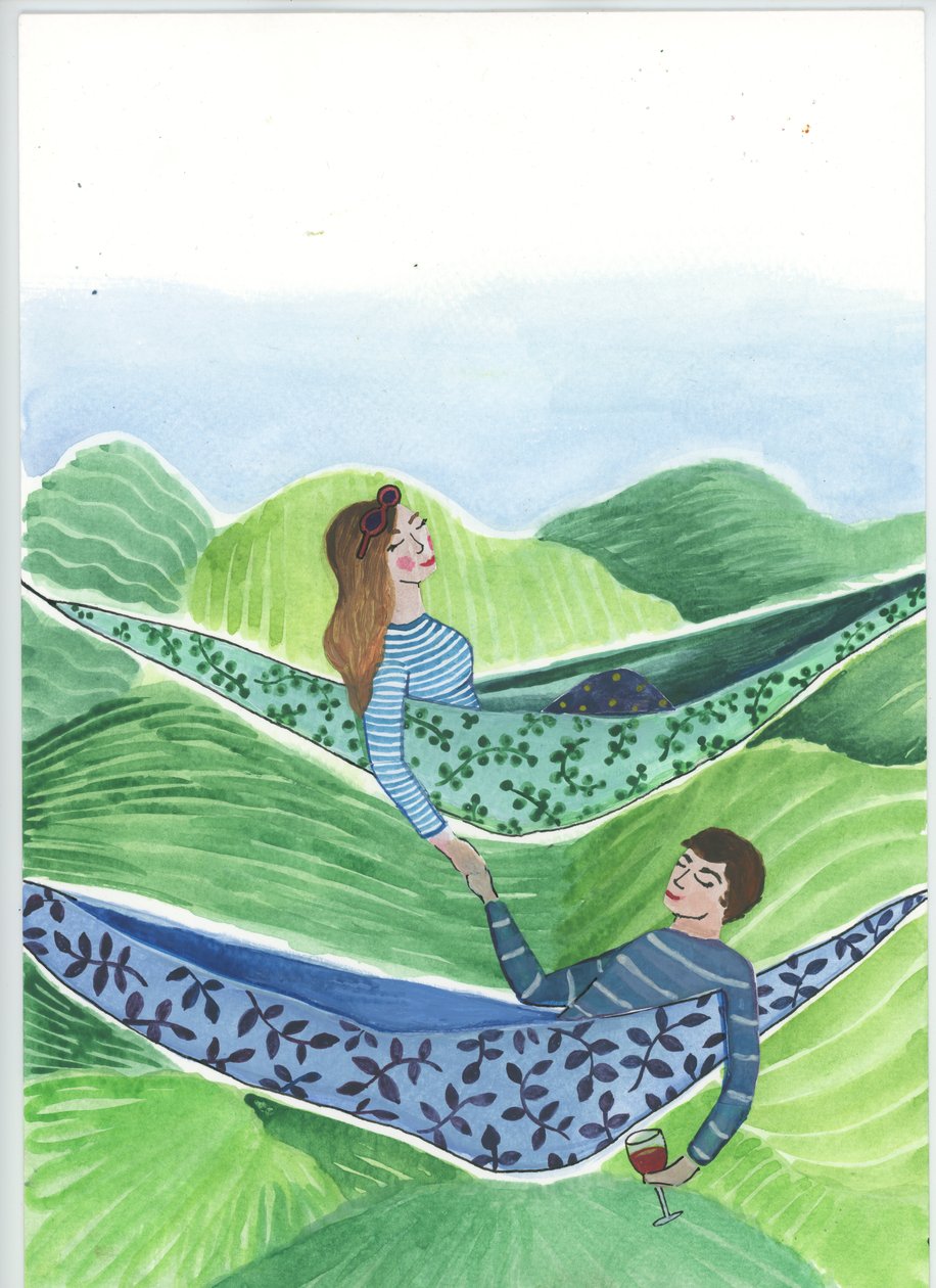 Hanging Out, 2018 (aquarelle et collage) - Elizabeth Rider
